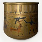 Vintage Egyptian Revival Brass Jardiniere Planter Pot Etched Gods Hieroglyphs