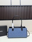 Women s Retro Denim Leather Combination Flap Bag Adjustable Side Leather Tie