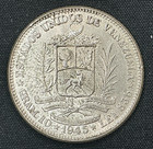 1945 Venezuela 2 Bolivares Silver Coin Km  Y23a Mint State Uncirculated Unc