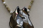 Vintage Lee Sands  Necklace  Earring  Set  70 s Mother Of Pearl Inlay Flower R9