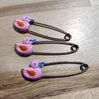 3 Vintage Plastic Baby Diaper Safety Pins - Pink Duck