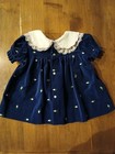 Baby Togs Vintage Baby Dress 6   9m Velvet Navy Rosebud Embroidery Lace Collar 198
