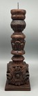 Vtg Primitive Hand Carved Heavy Ornate Wood Jacobean Pillar Candle Holder 16 75 