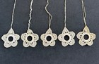 Antique Lot Vintage Set Of 5 Crocheted Ecru Flower Window Shade Pull Rings