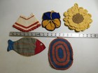 Vintage 1950 s Crochet Pot Holders Hot Pads Embroidery Homemade Red - Lot Of 5