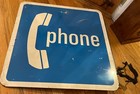 Public Pay Phone Double Sided Metal Sign Vintage 24   x24    W Flange Post Clamp 80s