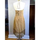 90s Vintage Cripple Creek Western Suede Halter Bead Fringe Lacing Dress Size S