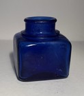 Vintage Cobalt Blue Square Glass Inkwell Ink Pot Bottle