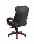 High Back Black Leather Executive Office Chair With Cherry Wood Base And Arms
