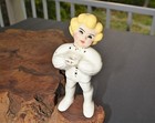 Rare Vintage Antique Boy Figurine White Gold Blonde Candle Holder Htf Porcelain 