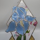 Vintag Leaded Stained Art Glass Window Panel Sun Catcher Iris Floral Signed 7x19