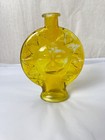 Vintage 70 s Yellow Sun Face Glass Bottle Bud Vase No Cork Round 7  X 5 