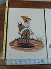 2 Marcus Pueda Vintage Folk Art Original Mexican Scenery Donkey Autograph Signed