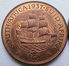 South Africa 1937 Half Penny   1938 Penny  George Vi Ship  2 Coin Lot Au unc