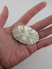 Antique Victorian Brooch Mother Of Pearl Mop Shell Pin Carved Oval Flower B5