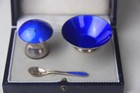 Ela Denmark Sterling Silver 925 Blue Enameled Salt Dish Mushroom Pepper Shaker