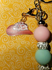 Silver Pink Teal Longhorn Steer Bling Keyring Keychain With Cowboy Hat Charm