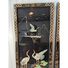 Pair Of Chinoiserie Abalone Crane Wall Art Panels Black Lacquer Inlay Vintage