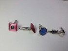 Lot Of 4  2 Sets Of Vintage Cufflinks Pink  Blue Silver Tone