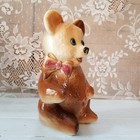 Smiling Ceramic Brown Bear Red Bow Coin Bank 