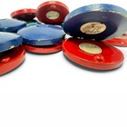 Lot Of 9 Vintage Japanese School Wooden Castanets Red Blue Percussion Instrument
