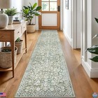 Chic Vintage 2x10 Sage Green Beige Runner Rug - Washable Non-slip Floral Design