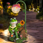 A-first Solar Garden Outdoor Statues Frog Turtle Reading Sculptures Figurine Wit