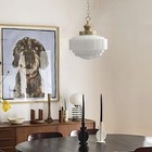 Vintage Milk Glass Pendant Light With Brass Finish  Adjustable Height Chandelier