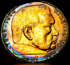 1937 Nazi Germany Rainbow Toned Genuine 90  Silver 2 Reichsmark Coin