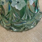 Fenton Spruce Green Carnival Glass Bell Hand Painted Flowers Christmas 1997