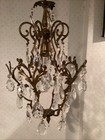 Antique Vintage Brass   Crystals Small Chandelier French Lamp Lighting Fixtures