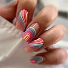 48pcs-medium Coffin Press On Nails Nude Matte Pastel Rainbow Swirl Fake Nails