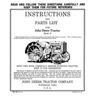 Operators Parts Manual Fits John Deere D Unstyled Tractors Instructions 0-30399