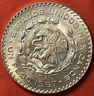 1967 Mexico Un Peso Silver  100 Large Au Unc Tone Line Down Center Coin Km 459