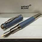 M b Luxury Light Blue Fountain Pen Medium Nib Silver Trim W  Gift Box