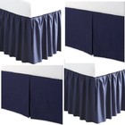 3 Side Navy Solid Tailored   Ruffled Bed Skirt 600 Tc Cotton Open   Split Corner