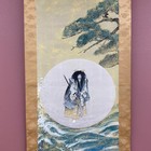 Vintage Japanese Hanging Scroll Kakejiku Art Painting Benkei Monk Noh