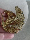 Vintage Large Swan Filigree Openwork Gold Tone Rhinestone Bird Brooch