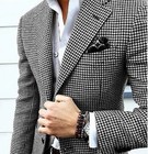Gray Men s Plaid Jacket Houndstooth Coat Singble Breasted Notch Lapel Blazers