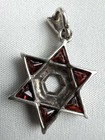 925 Sterling Silver Marcasite Red Cz Star Of David Pendant Jewish Judaica 5 1   g