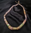 Antique African Millefiori Trade Bead Necklace Handmade Glass Beads On Cord Vibr