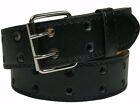Genuine Leather Two Prong Double Row Holes Casual Plain Black Belt All Sizes