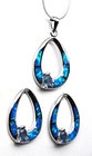 Lab Tanzanite Blue Fire Opal Inlay Sterling Silver 20  Necklace Earrings Set New