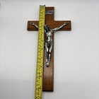 Vintage 10    Wood Crucifix Metal Corpus Inri Wall Cross Catholic Decor
