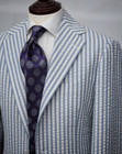 Blue Seersucker Suits 2 Pieces Regular Fit Notch Lapel For Wedding Working Wear