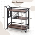 3-tier Bar Cart On Wheels Home Kitchen Serving Cart W  Wine Rack   Glass Holder