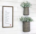 Wall Hanging Baskets Set Of 2  Gray Wicker Rustic Farmhouse Baskets Small medium