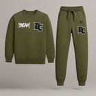Kids  Cozy Olive Green Sweat Suit Set   Graffiti Style  dc  Graphic   Loungewear
