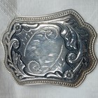 Vintage Western Silver Tone Engraved Floral Rectangle Belt Buckle