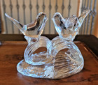 Vintage Clear Art Glass Lovebirds On Ribbon Wave Figurine Doves Paperweight